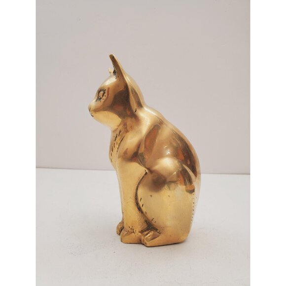Cat Brass Sculpture, Cute Old Vintage Animal Brass Figurine, Handmade Mini , - Picture 4 of 10